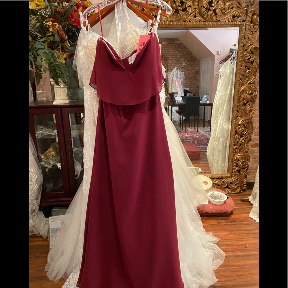 Hayley Paige Burgundy Chiffon Gown